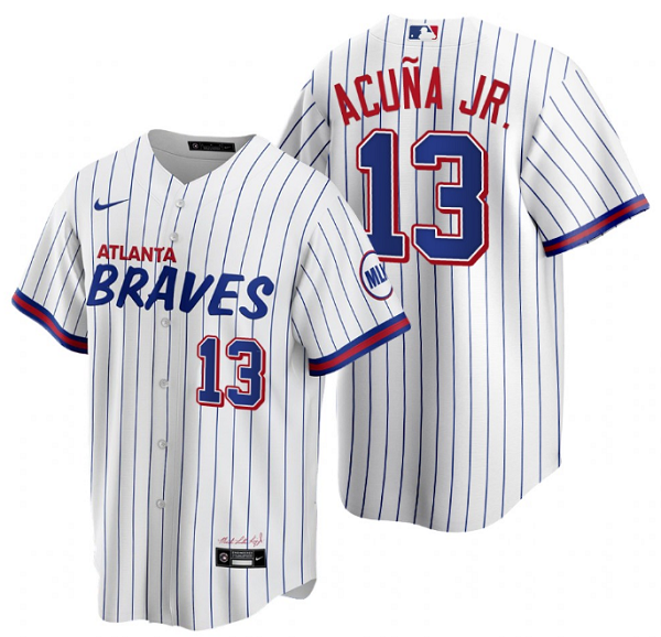 Men's Atlanta Braves #13 Ronald Acuña Jr. 2021 White City Connect Stitched Jersey